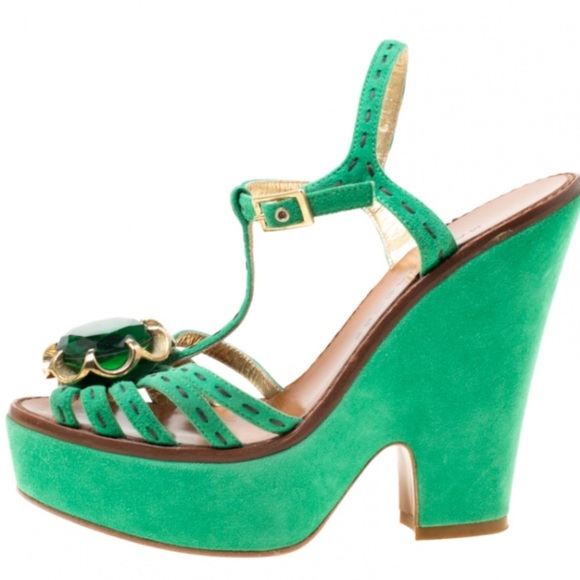 MARDI GRAS 💜🦚💛 Marc Jacobs Wedge Heels - 38.5 - Green - Made in Italy - Picture 4 of 9